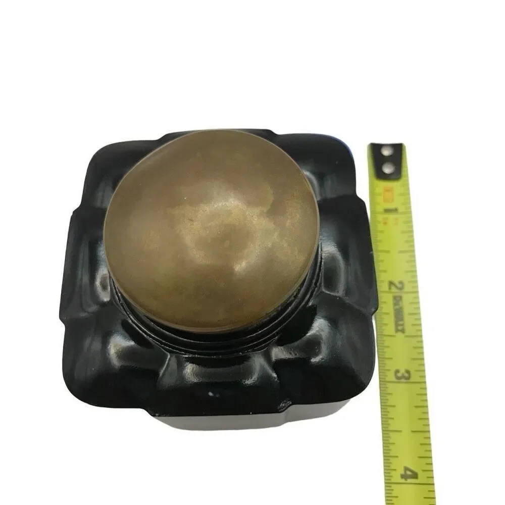 Antique Cobalt Glass Inkwell Square With Brass‎ Hinged Lid